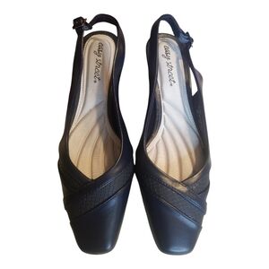 Easy Street "Ginny" Black Slingback Square Toe Low Heels
